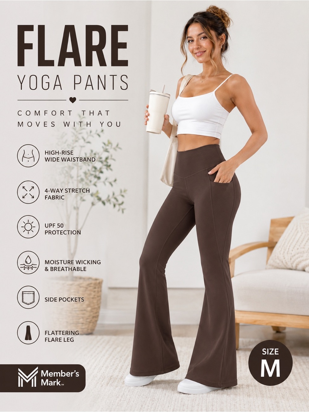 Member’s Mark Flare Yoga Pants - NWT
Size Medium | Rich Chocolate Brown